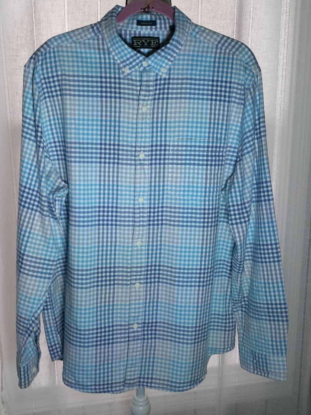 RYE by Hawker Rye Men's Lg Slve Button Down 100% Cotton Blue Plaid Shirt XL
